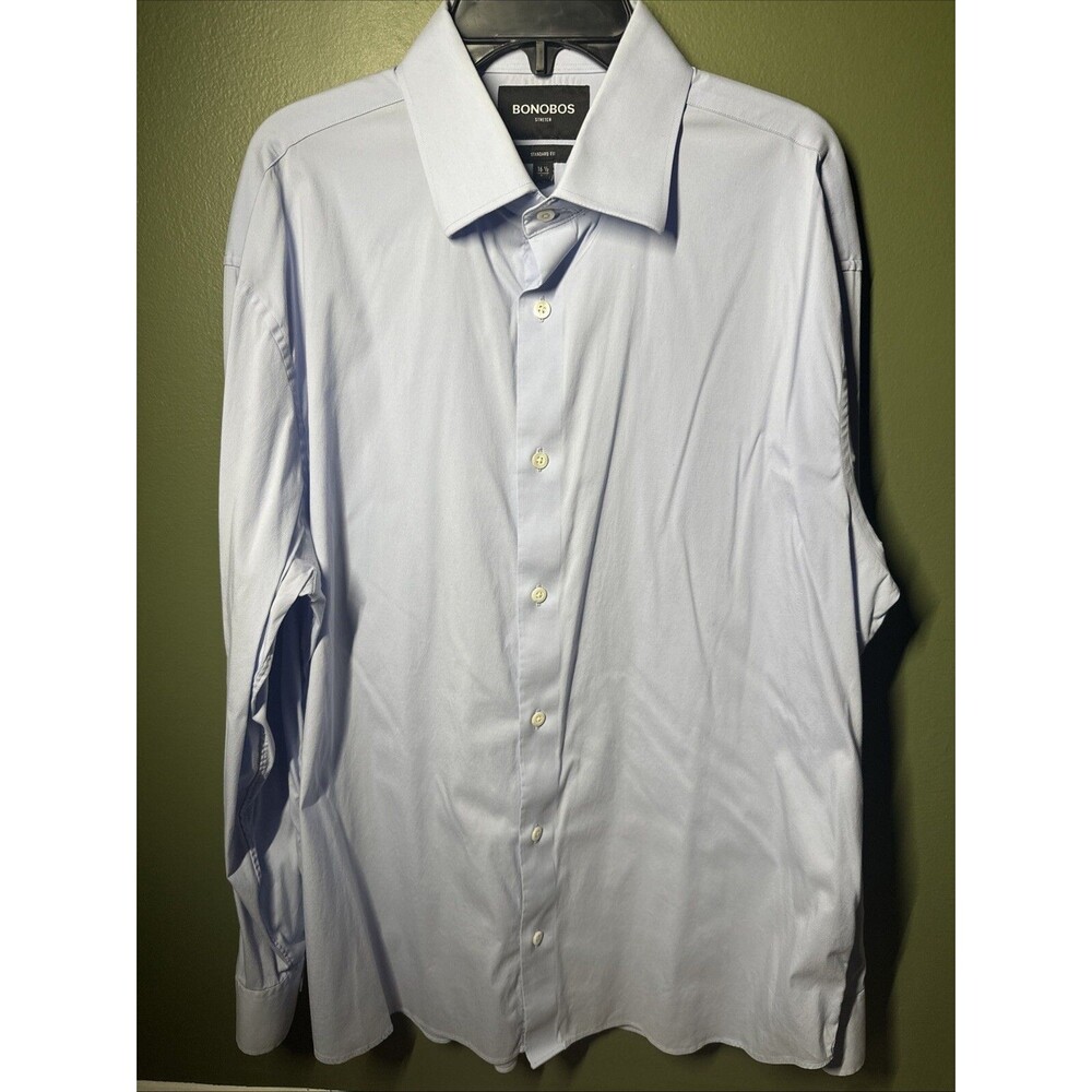 Bonobos Stretch Dress Shirt Mens Size 16.5/35 Blue Standard Fit Long Sleeve